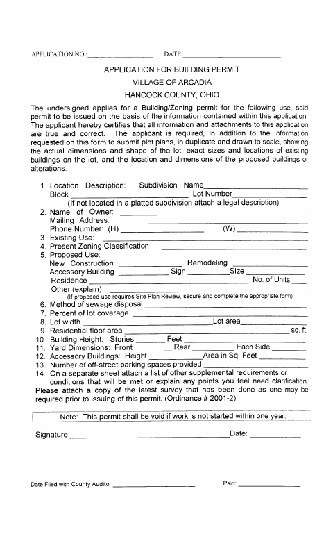 First page of the Building Permit Application