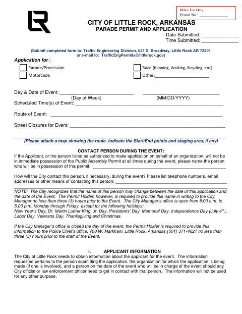 First page of the Parade Permit Application