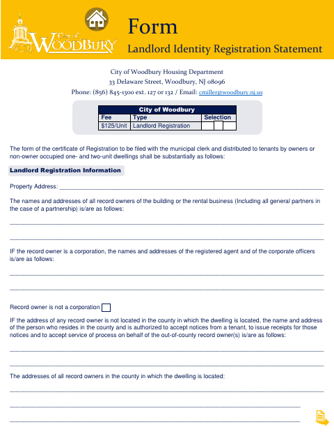 First page of the Landlord Registration Information