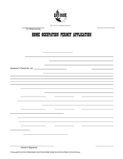 First page of the Home Occupation Permit Application