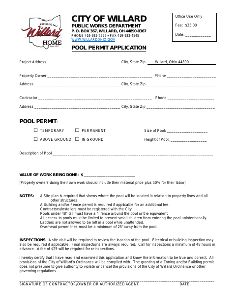 First page of the Pool Permit Application