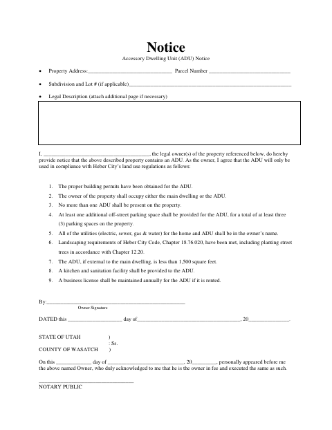 First page of the Accessory Dwelling Unit Notice