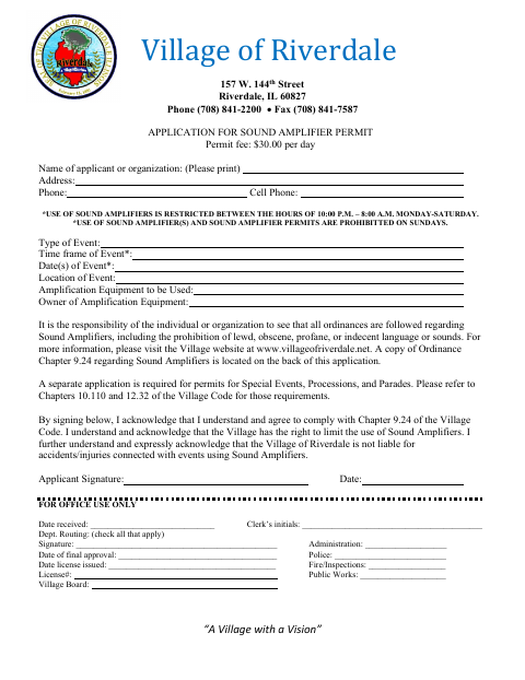 First page of the Sound Amplifier Permit Application