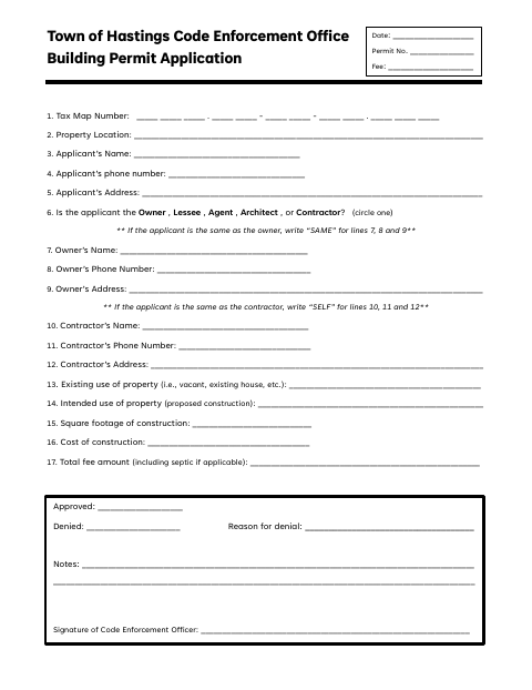 First page of the Building Permit Application