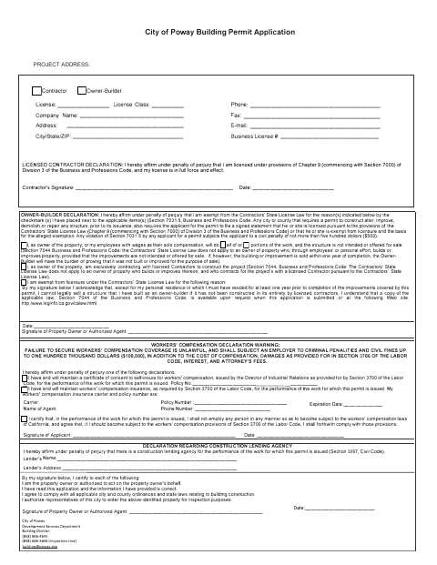 First page of the Building Permit Application