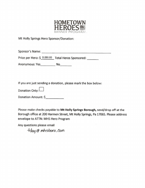 First page of the Hometown Heroes Sponsor and Honoree Forms