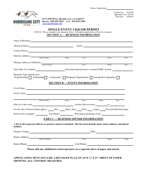 First page of the Single Event Liquor Permit