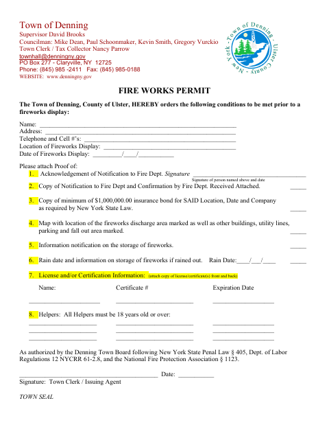 First page of the Fireworks Permit