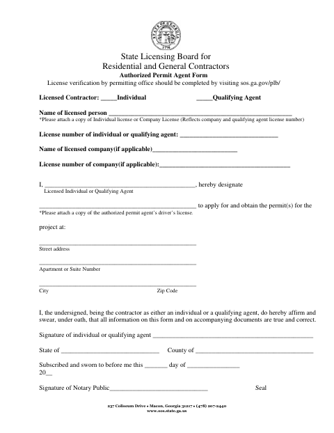 First page of the Authorized Permit Agent Form