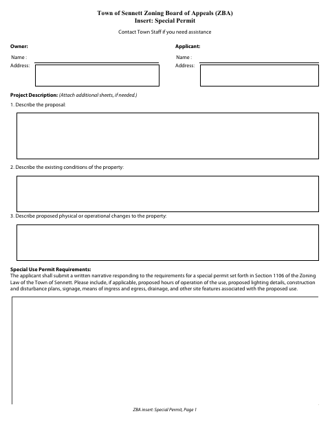 First page of the ZBA Insert: Special Permit