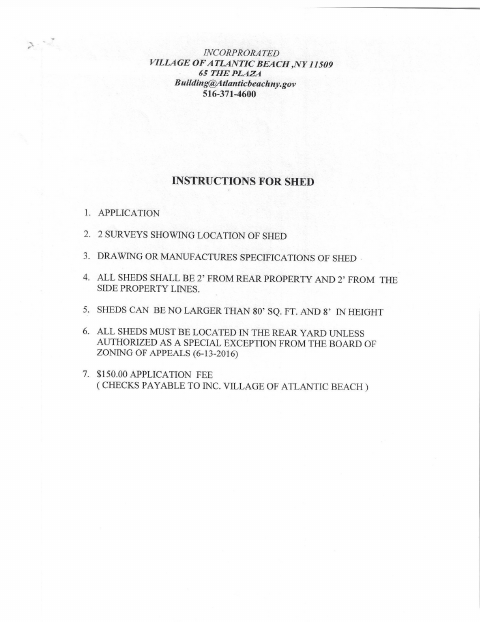 First page of the Shed Application