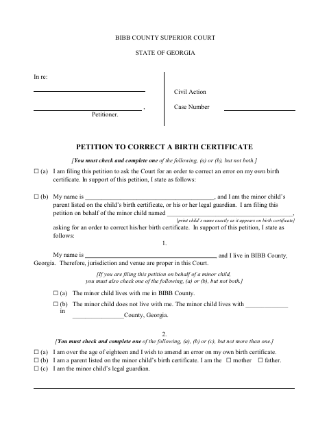 First page of the Petition to Correct a Birth Certificate