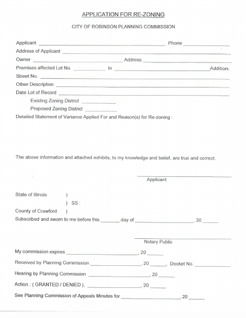 First page of the Application for Re-Zoning