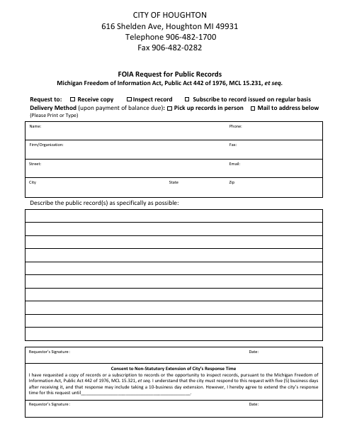 First page of the FOIA Request for Public Records