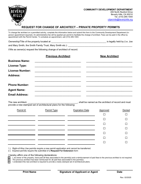 First page of the Request for Change of Architect