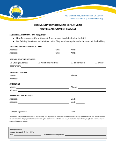 First page of the Address Assignment Request