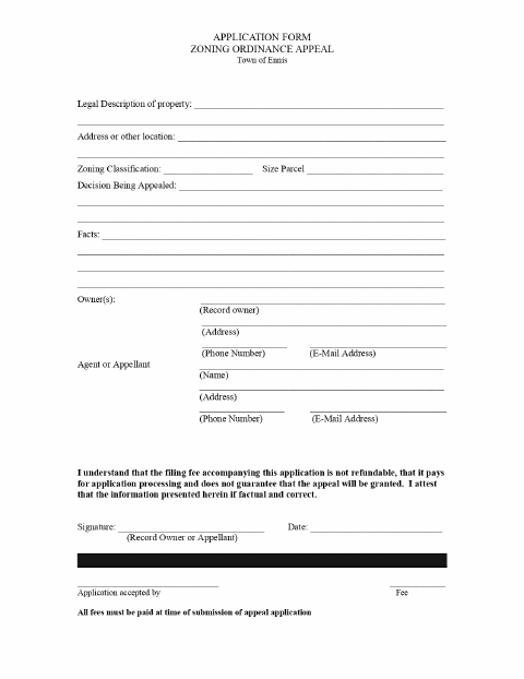 First page of the Zoning Ordinance Appeal Application