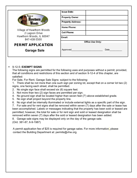 First page of the Garage Sale Permit Application