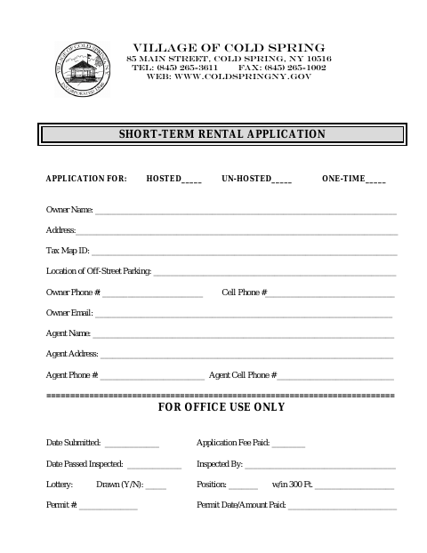 First page of the Short-Term Rental Application