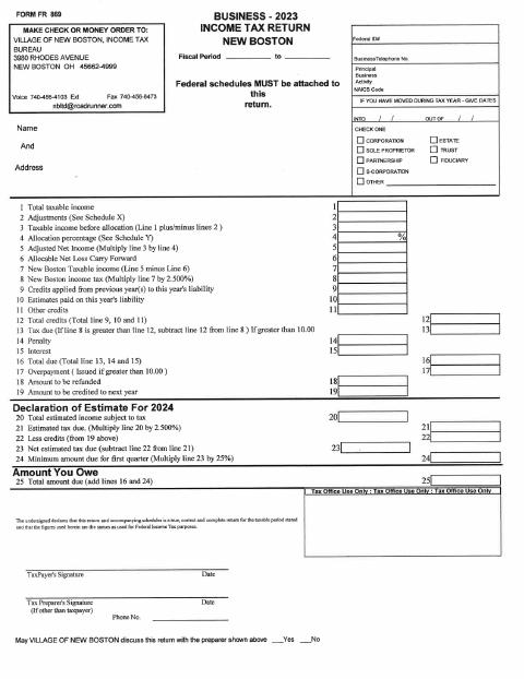 First page of the Business 2023 Income Tax Return
