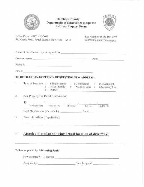 First page of the Department of Emergency Response Address Request Form