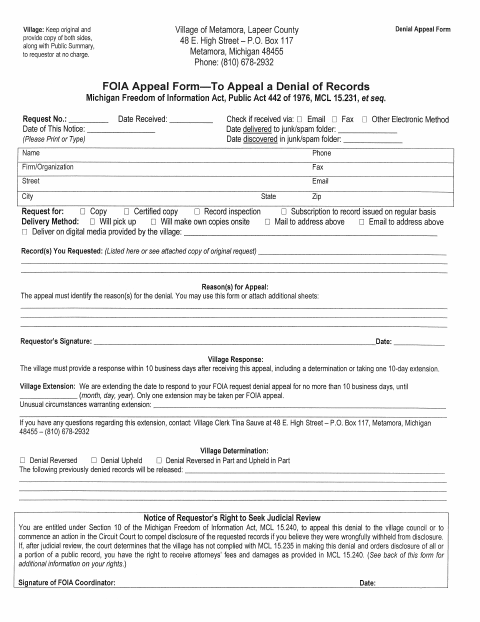First page of the FOIA Denial Appeal Form