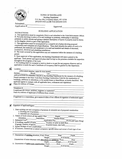 First page of the Building Permit Application