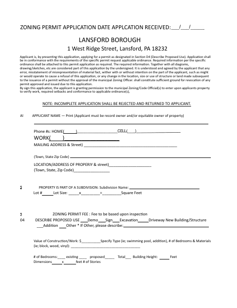 First page of the Zoning Permit Application