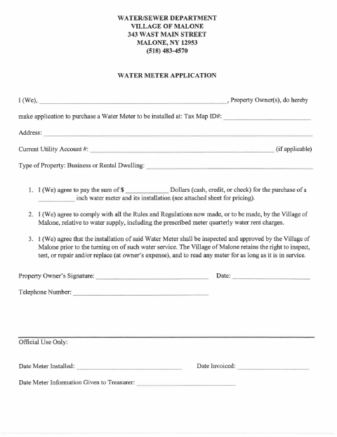 First page of the Water Meter Application