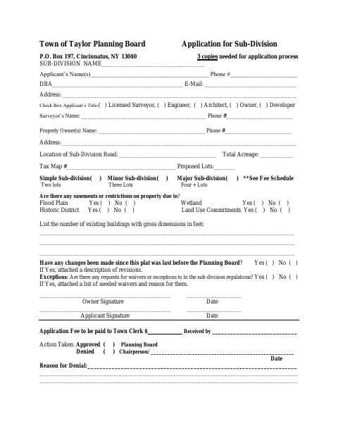 First page of the Application for Subdivision