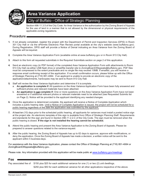 First page of the Area Variance Application