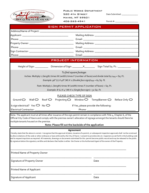 First page of the Sign Permit Application