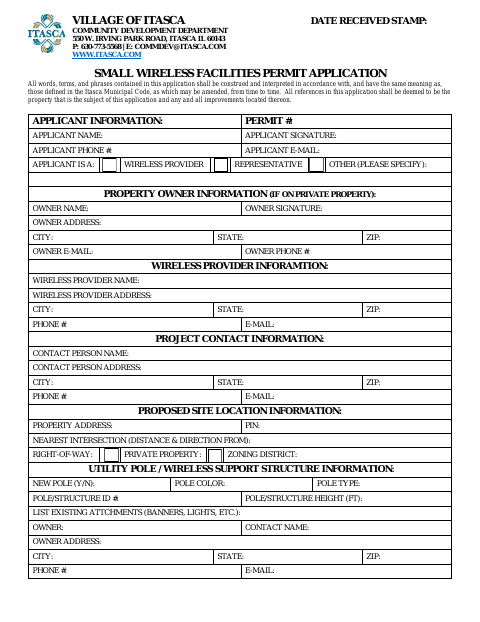 First page of the Small Wireless Facilities Permit Application
