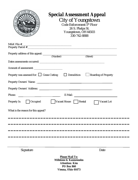 First page of the Special Assessment Appeal Form