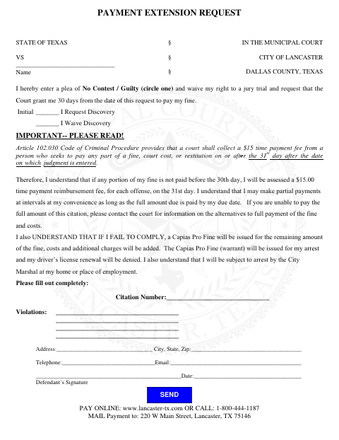 First page of the Payment Extension Request