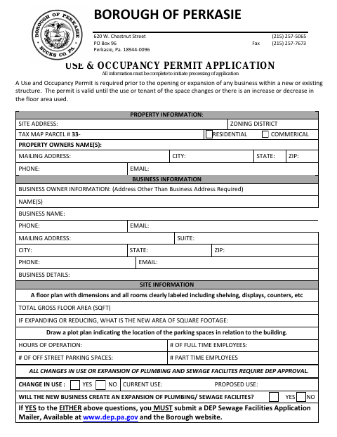 First page of the Use & Occupancy Permit Application