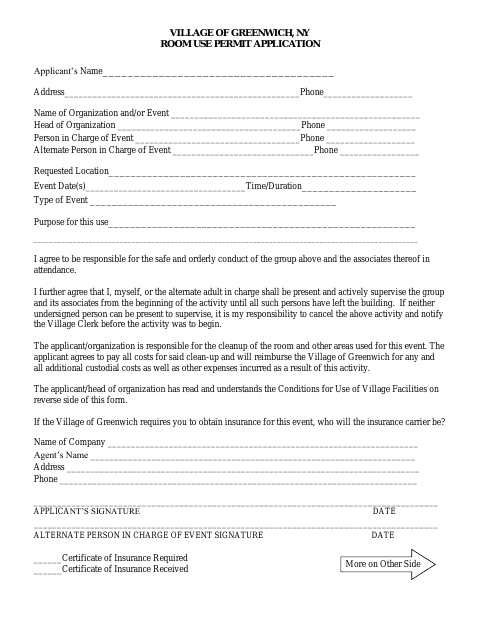 First page of the Room Use Permit Application