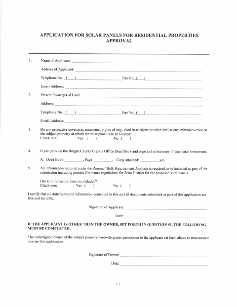 First page of the Application for Solar Panels for Residential Properties Approval