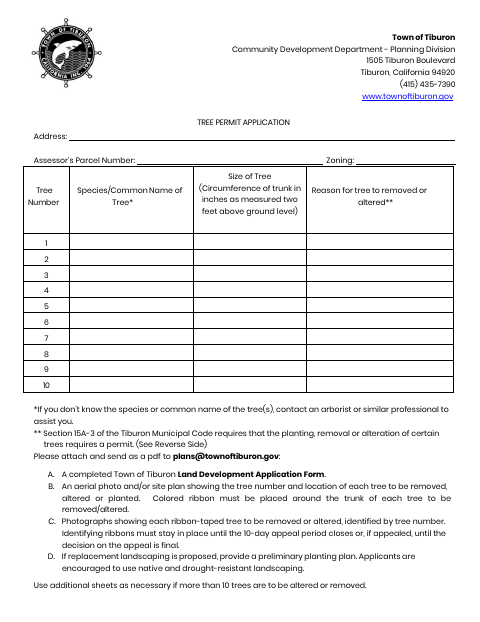 First page of the Tree Permit Application