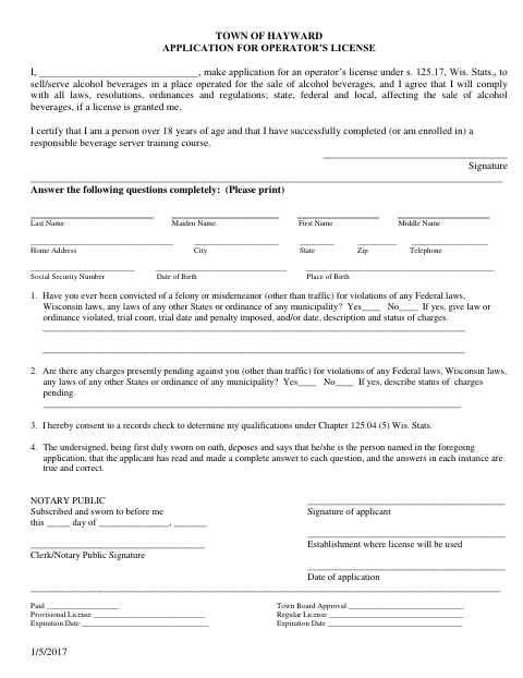 First page of the Operator’s License Application