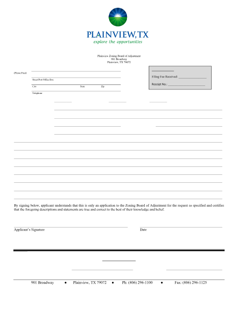 First page of the Application for Zoning Board of Adjustment