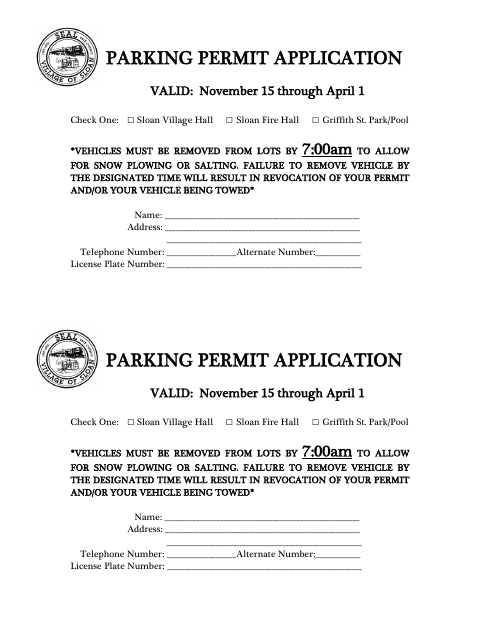 First page of the Parking Permit Application
