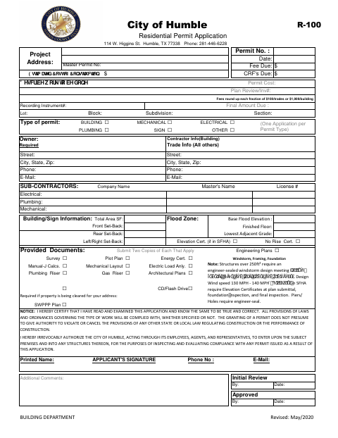 First page of the Residential Permit Application
