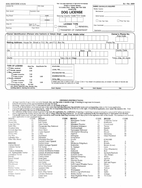 First page of the Dog License Application