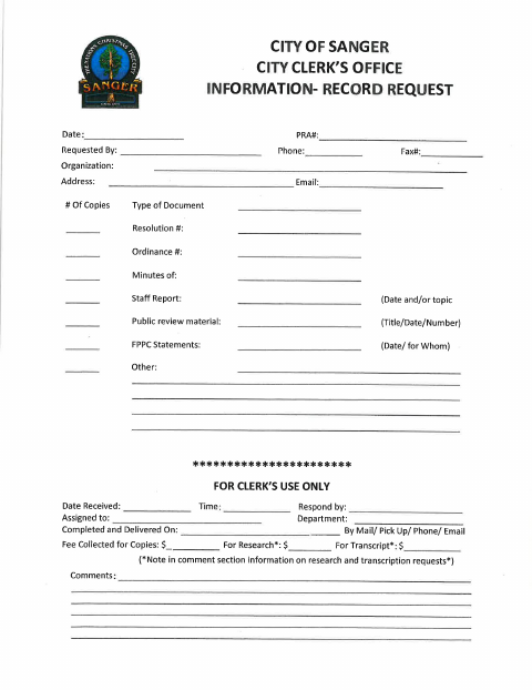 First page of the Information-Record Request