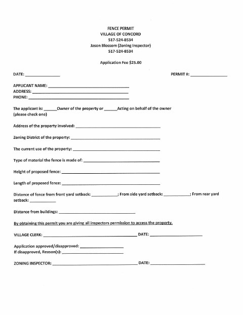 First page of the Fence Permit