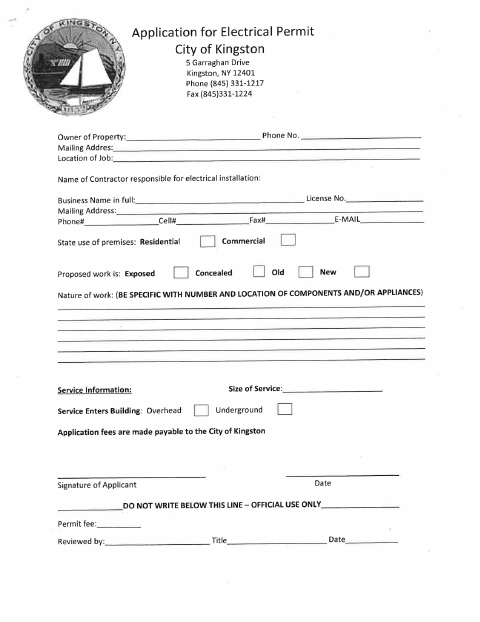 First page of the Application for Electrical Permit