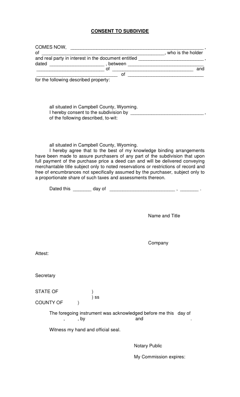 First page of the Consent to Subdivide