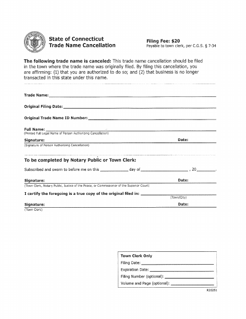 First page of the Trade Name Cancellation