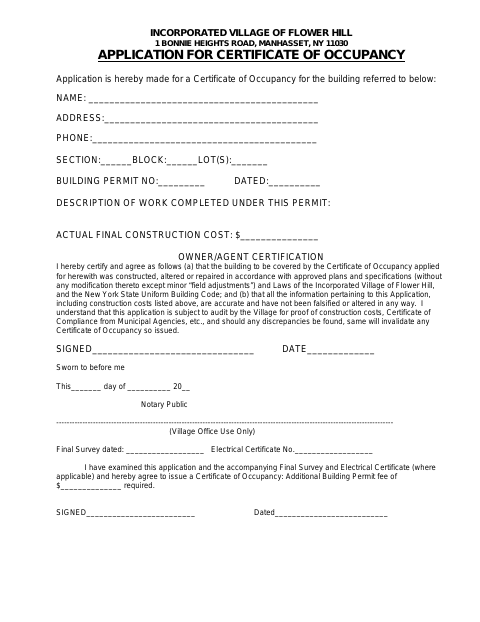 First page of the Certificate of Occupancy Application